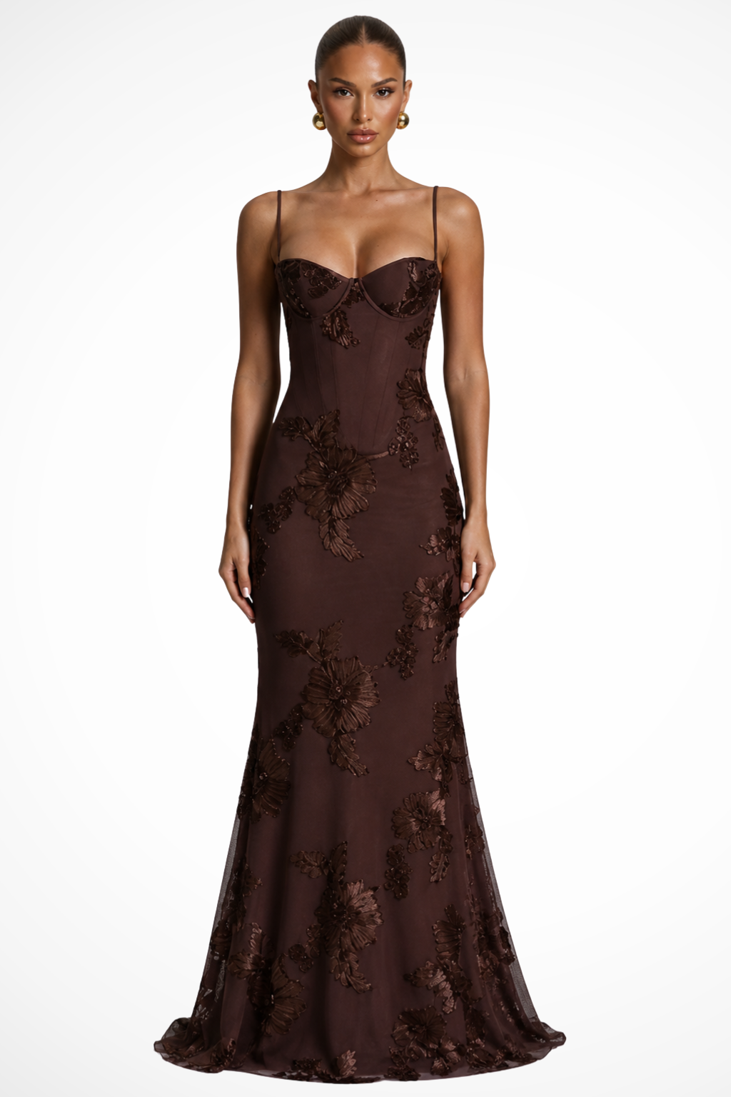 Evangeline │ Women's Floral Embroidered Corset Maxi Wedding Guest Dress With Cami Straps