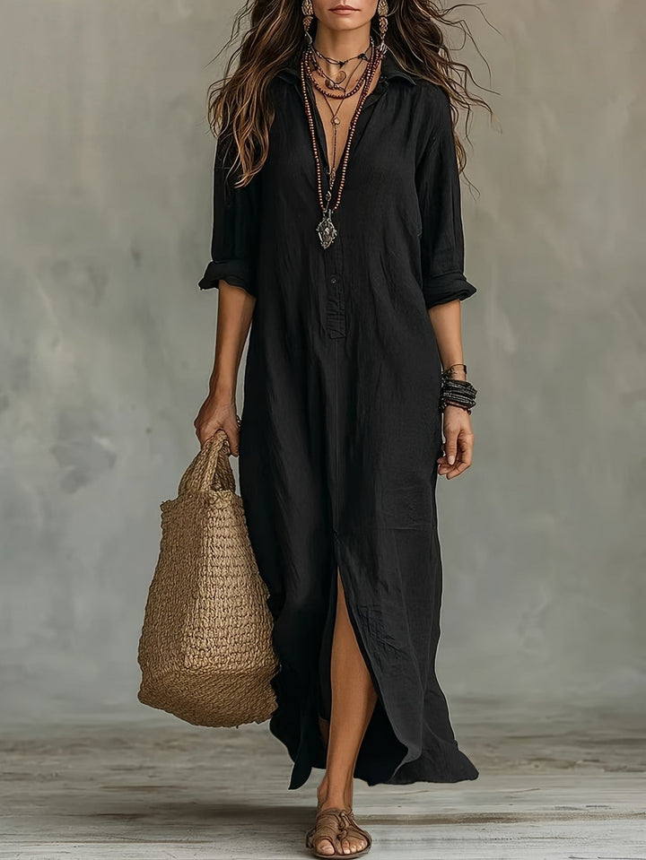 Olivia | Women's Collared Button Front Side Split Maxi Shirt Dress