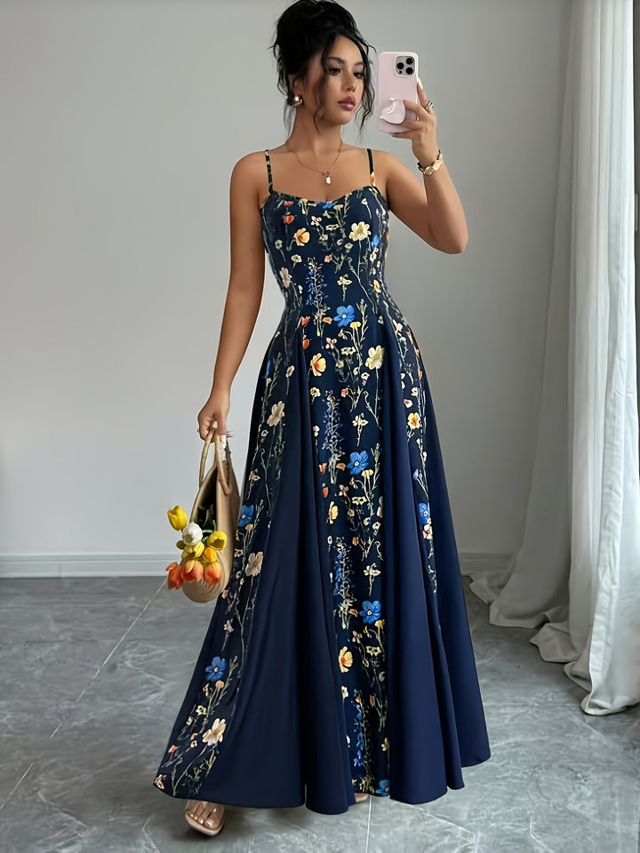 Naomi │ Women's Floral Print Wedding Guest Maxi Dress With Spaghetti Straps