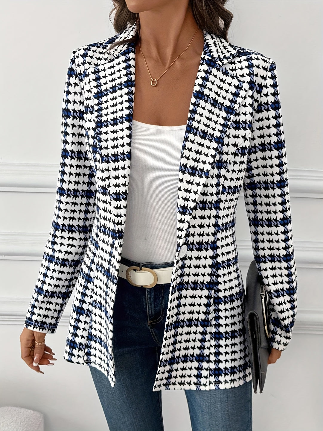 Matilda │ Women's Houndstooth Print Long-Sleeve Blazer