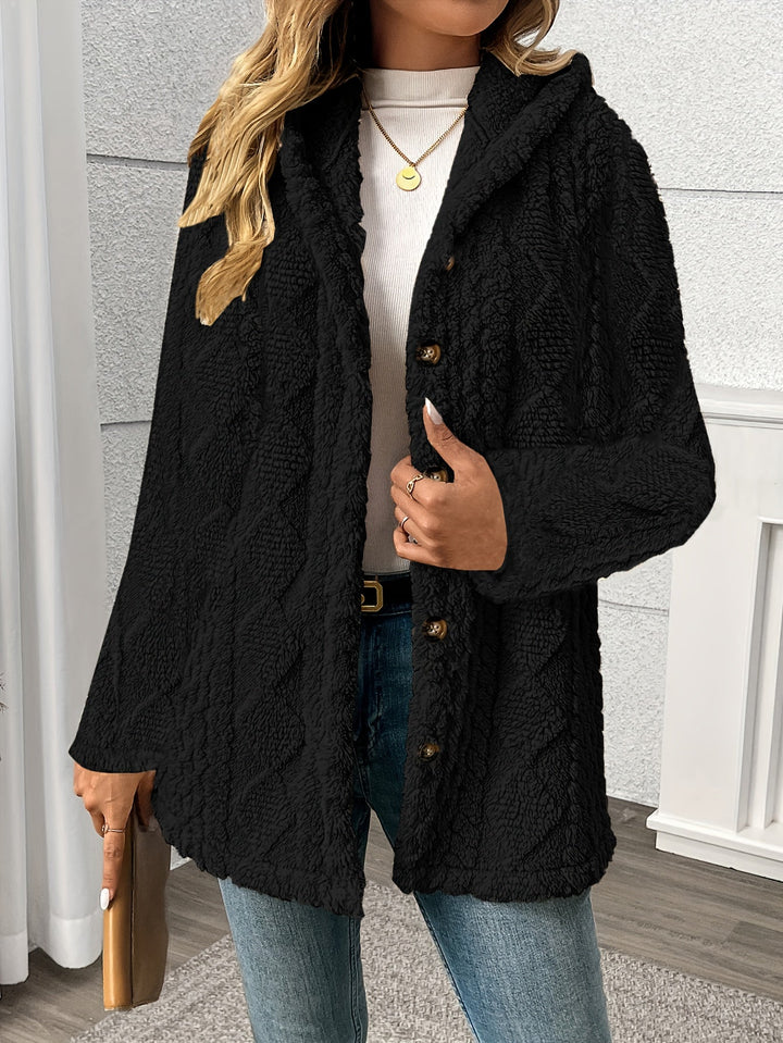 Nora │ Women's Hooded Wool-Blend Teddy Coat With Button Front
