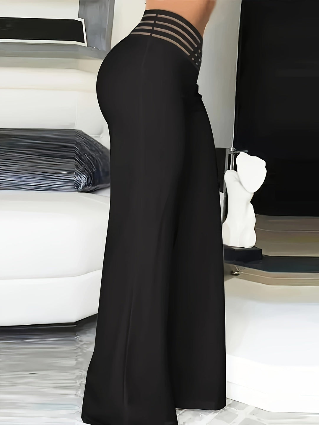 Lydia │ Women's High Waist Flared Trousers With Mesh Detail