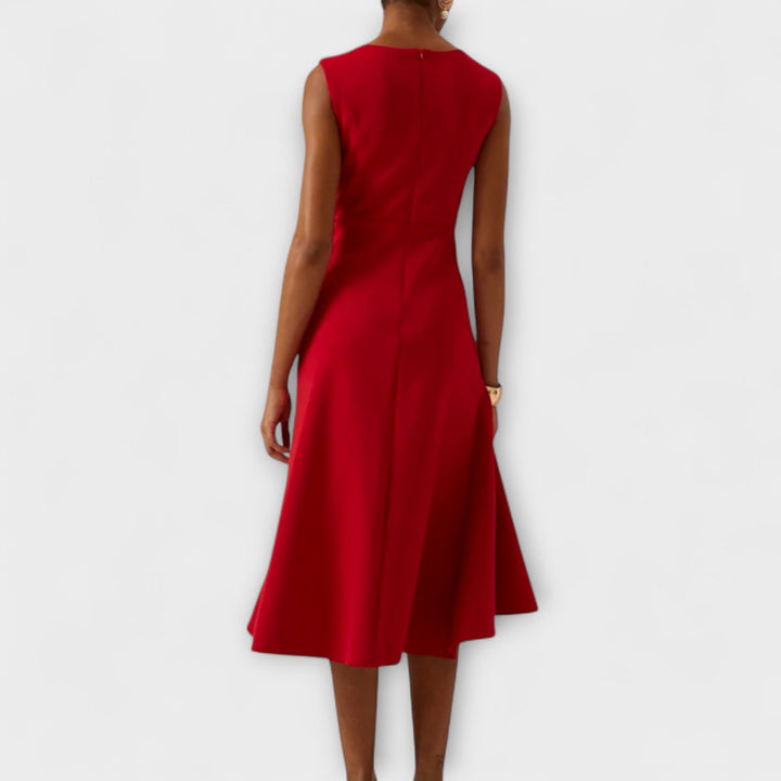 Araminta │ Women's Sleeveless Midi Dress With Side Drape And Ruffle Hem