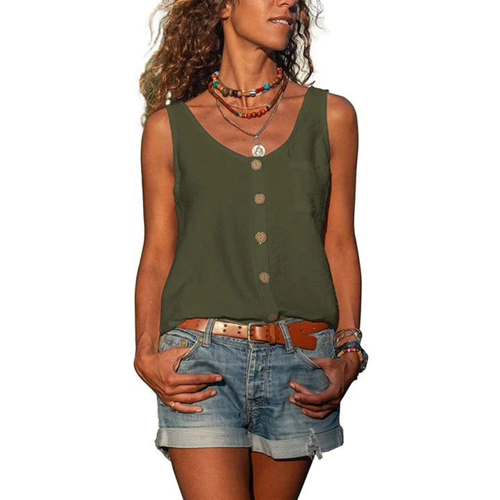 Rosie | Women's Loose Fit Scoop Neck Button Front Sleeveless Top