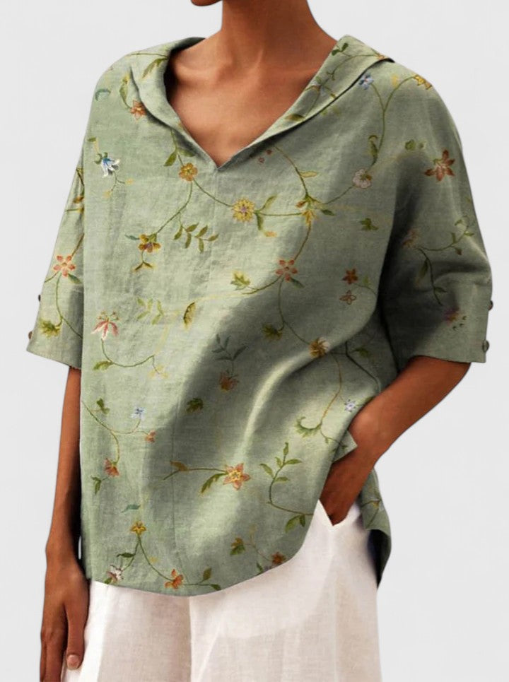 Estelle │ Women's V-Neck Floral Print Short Sleeve Top