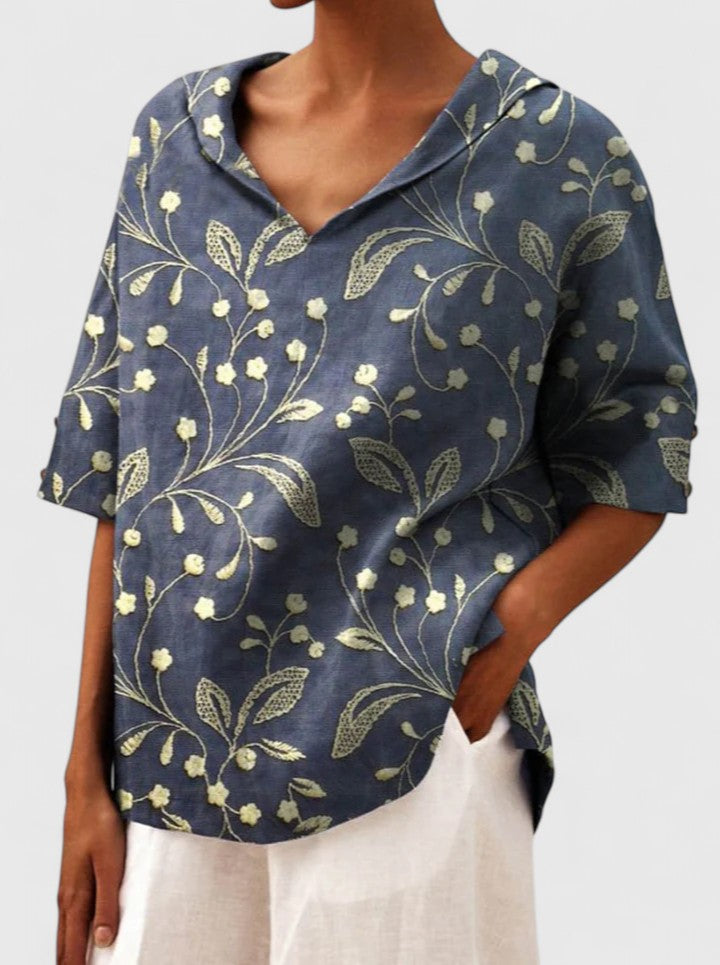 Estelle │ Women's V-Neck Floral Print Short Sleeve Top