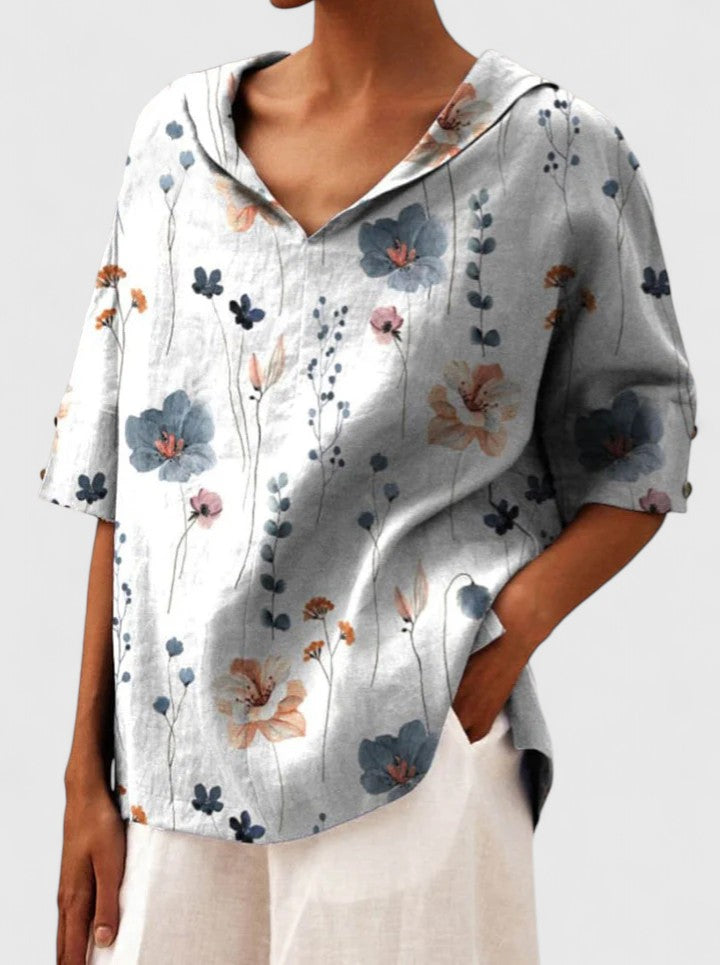 Estelle │ Women's V-Neck Floral Print Short Sleeve Top