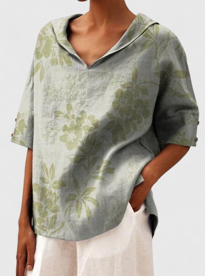 Estelle │ Women's V-Neck Floral Print Short Sleeve Top