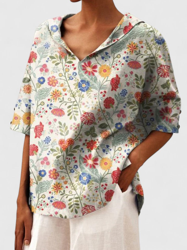 Estelle │ Women's V-Neck Floral Print Short Sleeve Top