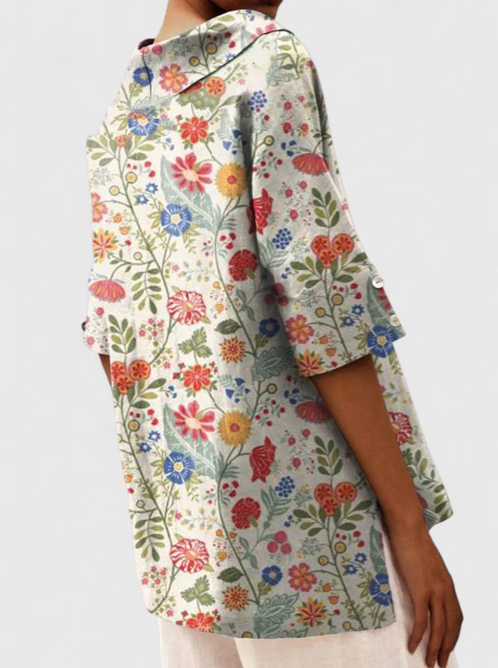 Estelle │ Women's V-Neck Floral Print Short Sleeve Top