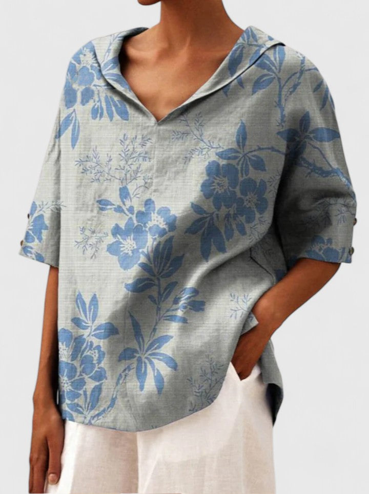 Estelle │ Women's V-Neck Floral Print Short Sleeve Top