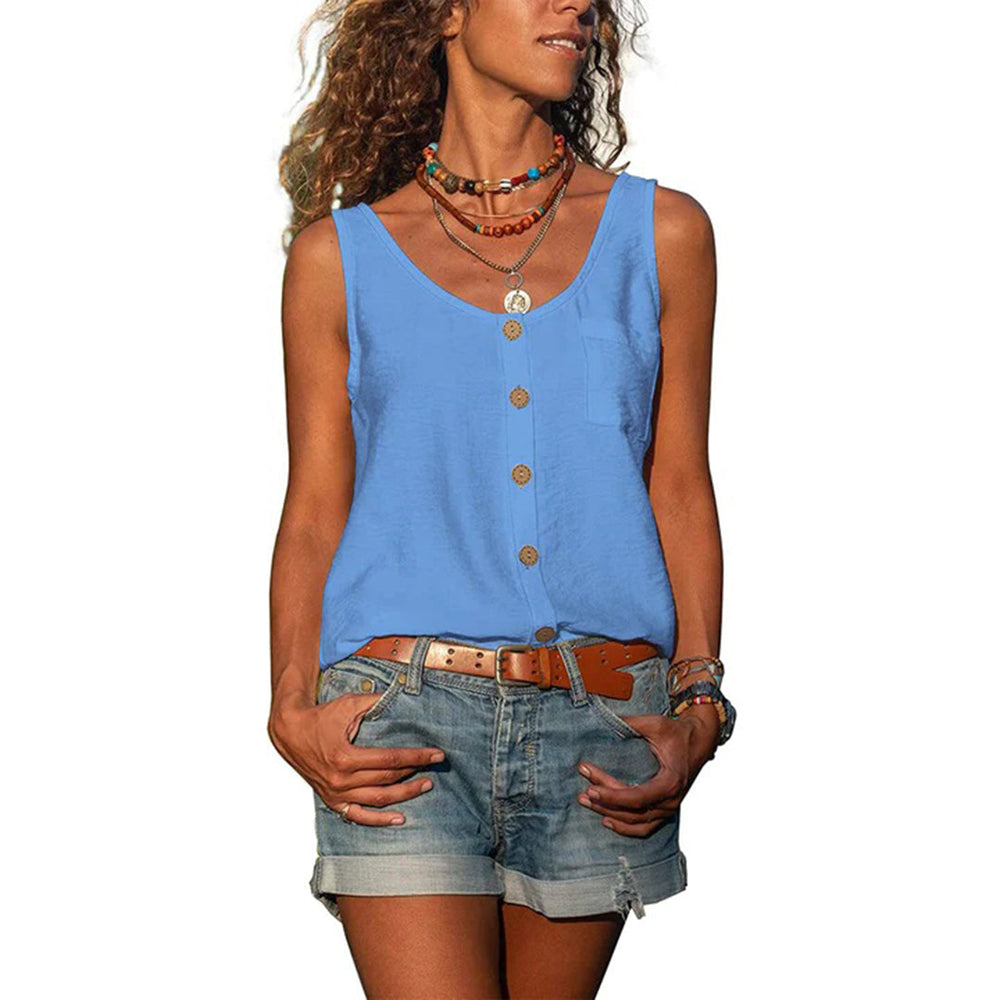Rosie | Women's Loose Fit Scoop Neck Button Front Sleeveless Top