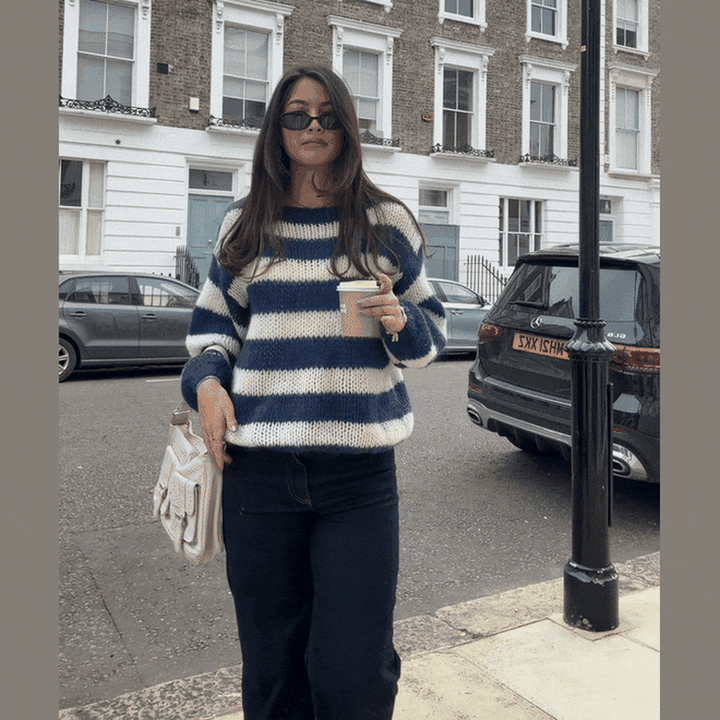 Sophie | Women's Oversized Striped Chunky Knit Round Neck Sweater