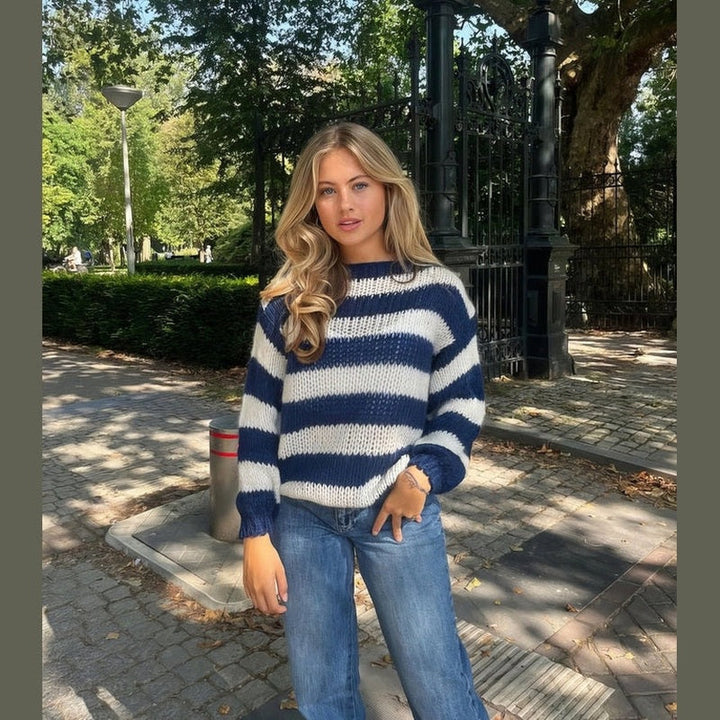 Sophie | Women's Oversized Striped Chunky Knit Round Neck Sweater
