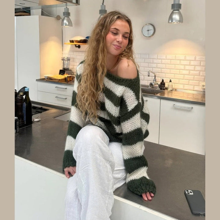 Sophie | Women's Oversized Striped Chunky Knit Round Neck Sweater