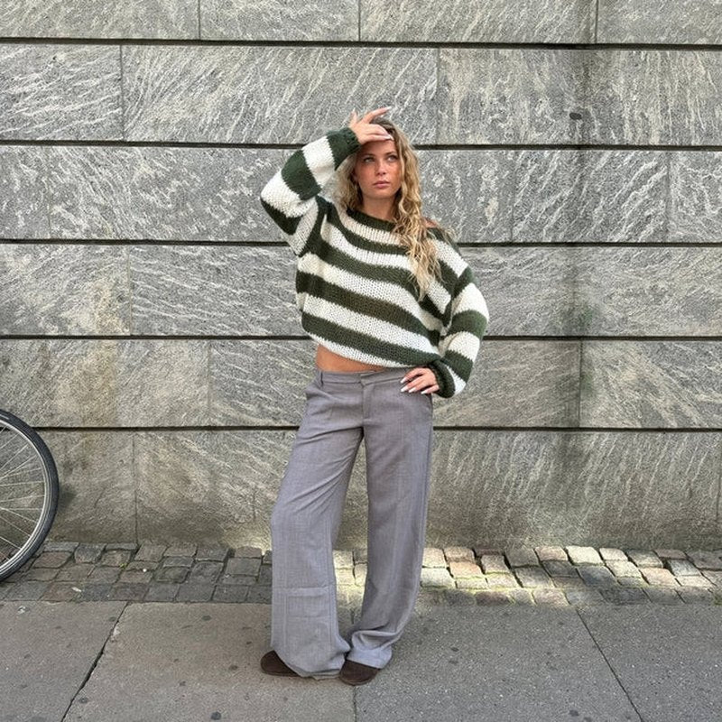 Sophie | Women's Oversized Striped Chunky Knit Round Neck Sweater