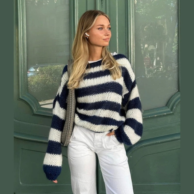 Sophie | Women's Oversized Striped Chunky Knit Round Neck Sweater
