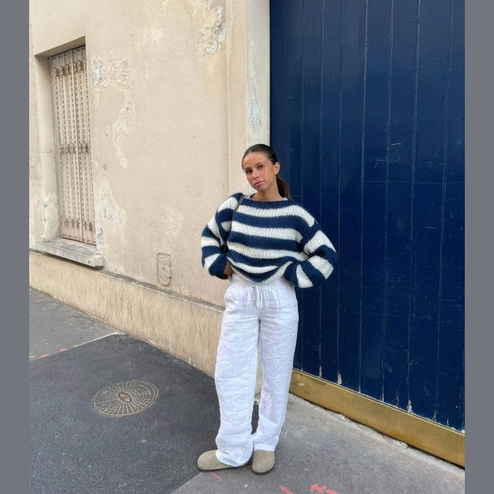 Sophie | Women's Oversized Striped Chunky Knit Round Neck Sweater