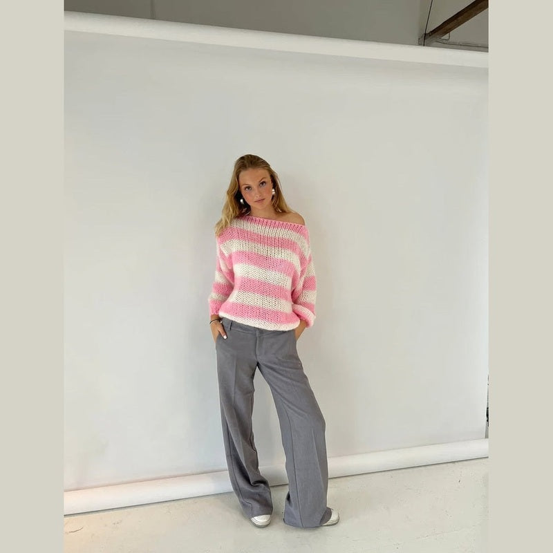 Sophie | Women's Oversized Striped Chunky Knit Round Neck Sweater