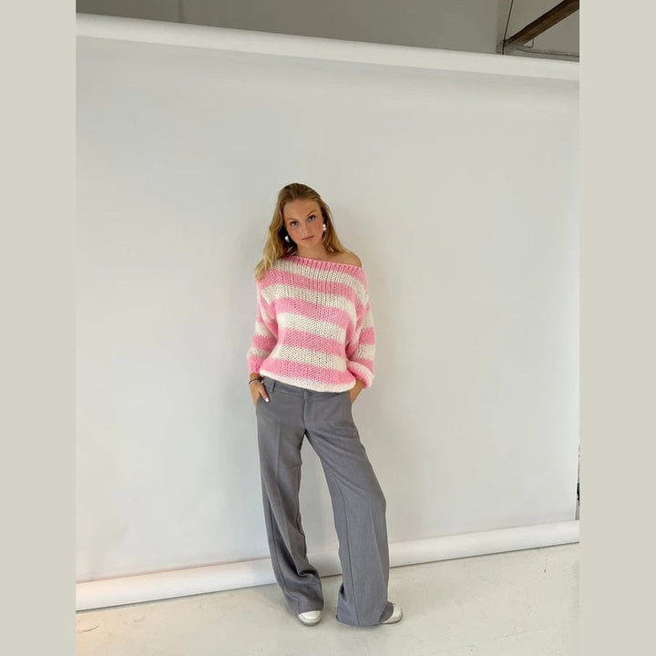 Sophie | Women's Oversized Striped Chunky Knit Round Neck Sweater
