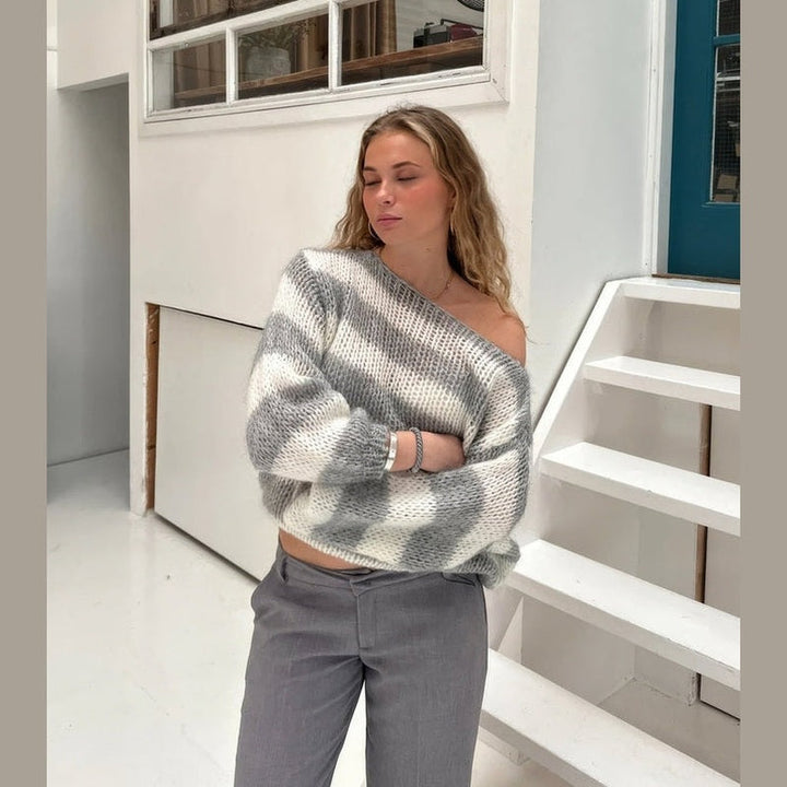 Sophie | Women's Oversized Striped Chunky Knit Round Neck Sweater