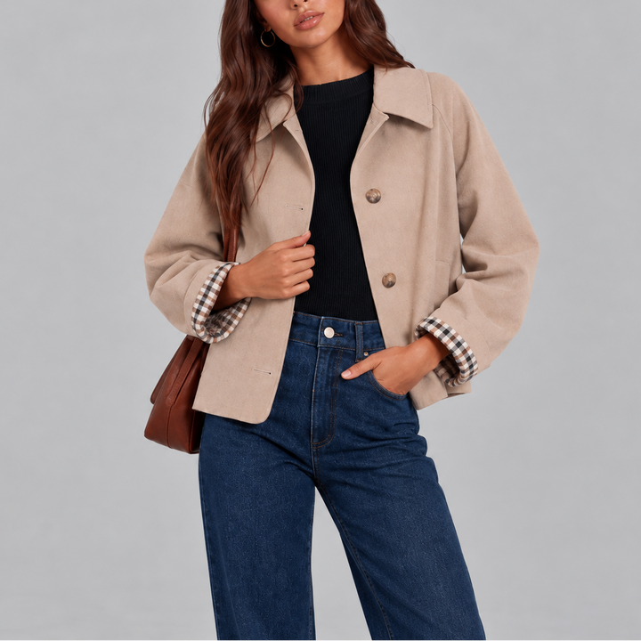 Eliza │ Women's Cropped Trench Jacket With Plaid Lining