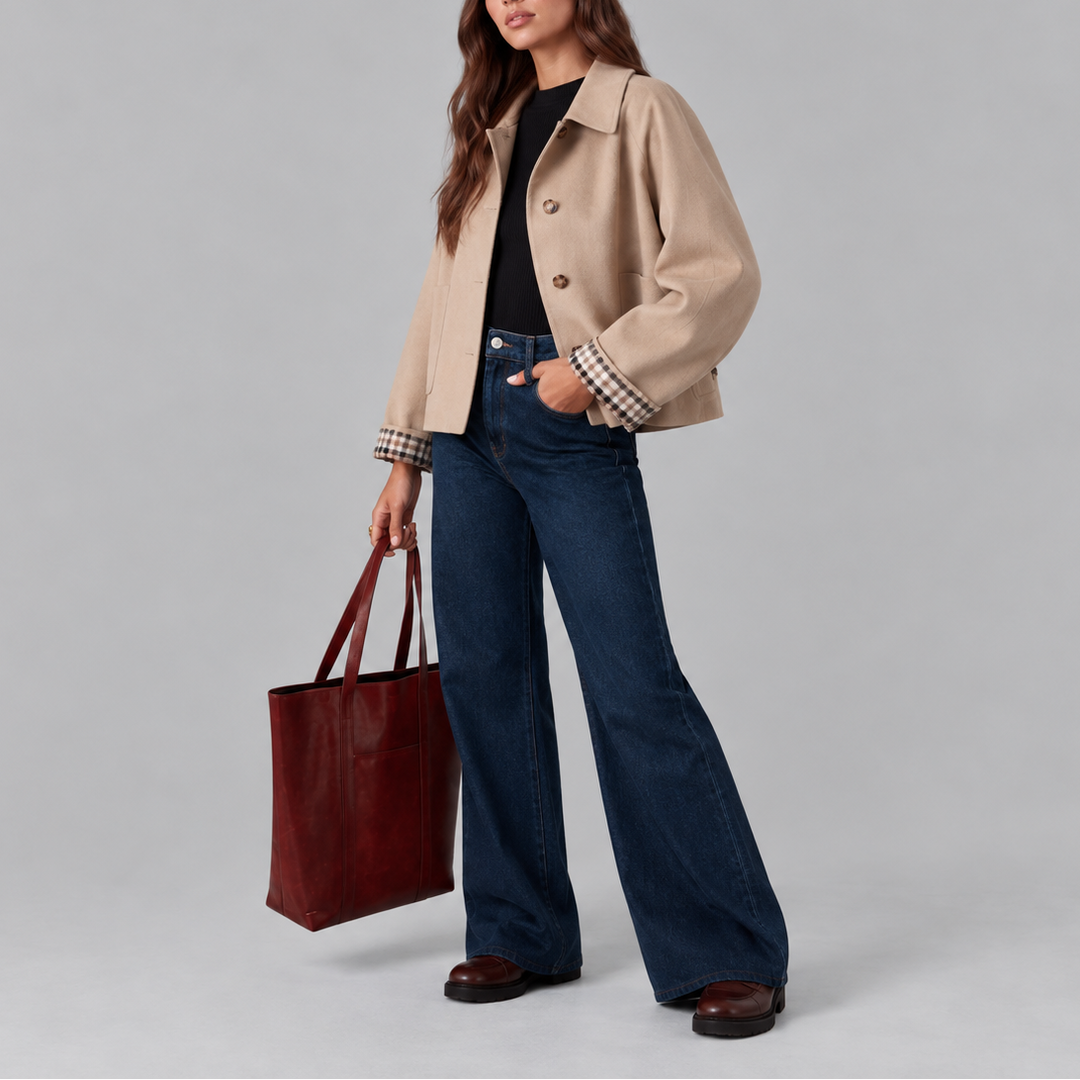 Eliza │ Women's Cropped Trench Jacket With Plaid Lining