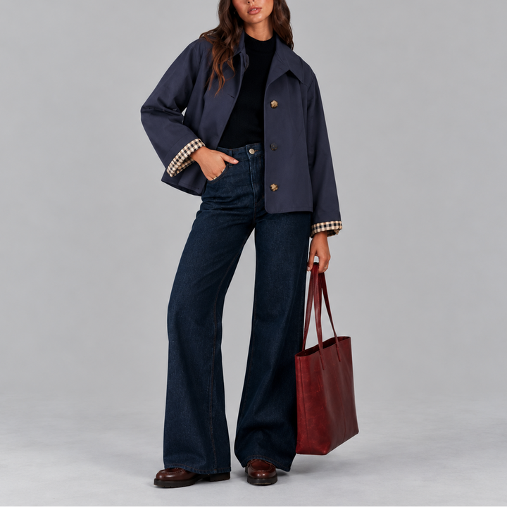 Eliza │ Women's Cropped Trench Jacket With Plaid Lining