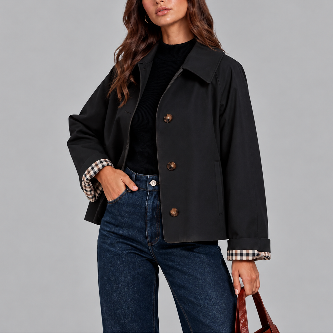 Eliza │ Women's Cropped Trench Jacket With Plaid Lining