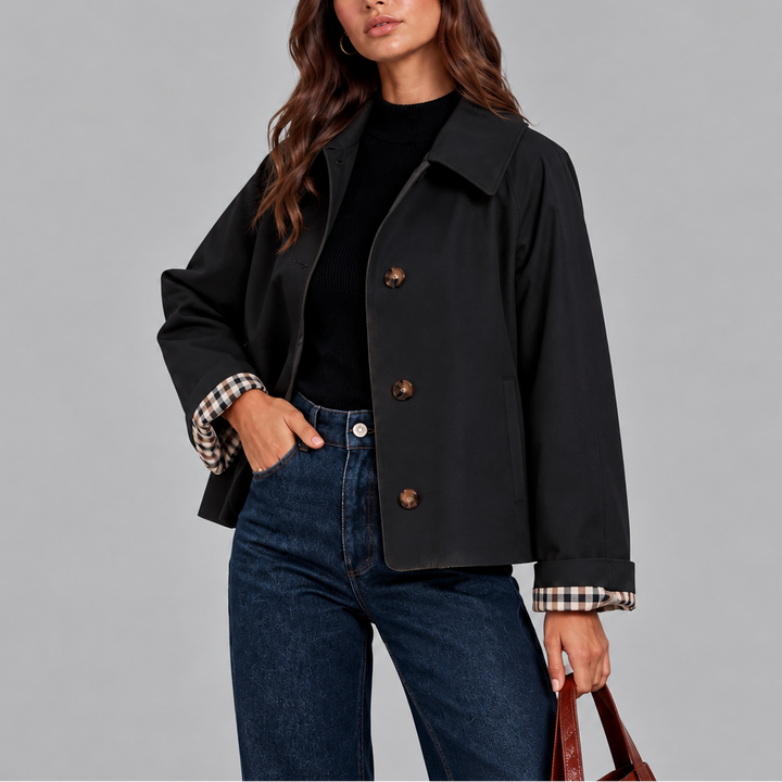 Eliza │ Women's Cropped Trench Jacket With Plaid Lining