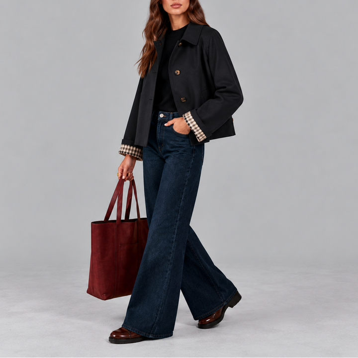 Eliza │ Women's Cropped Trench Jacket With Plaid Lining