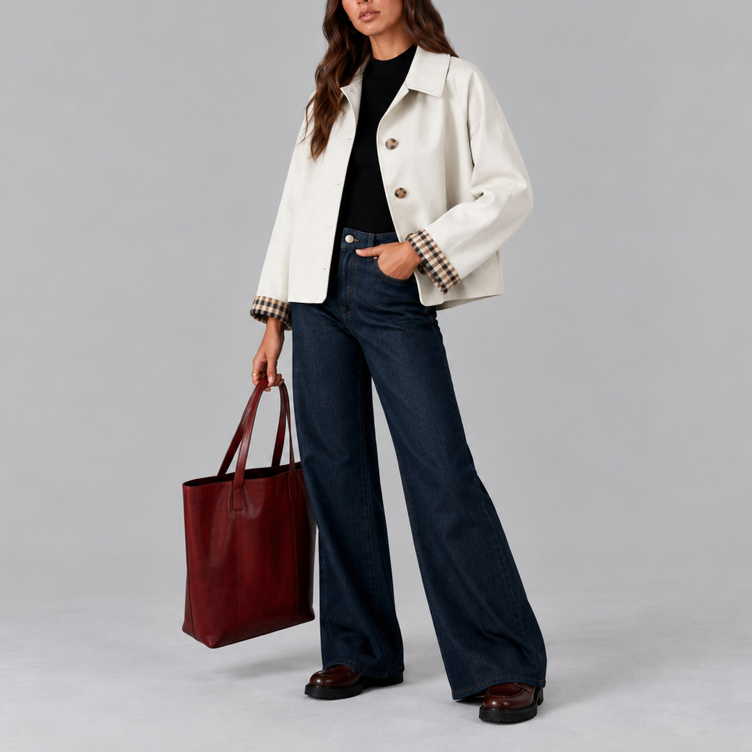 Eliza │ Women's Cropped Trench Jacket With Plaid Lining