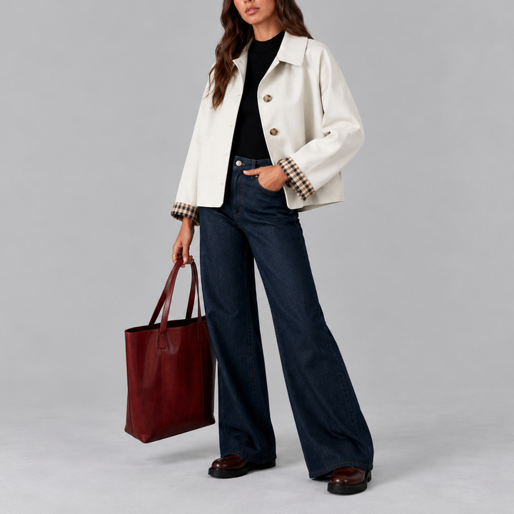 Eliza │ Women's Cropped Trench Jacket With Plaid Lining