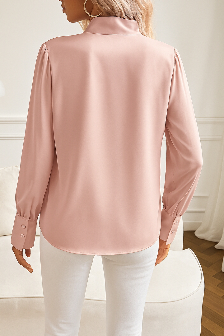 Claudia │ Women's Satin Bow-Neck Blouse With Gathered Sleeves