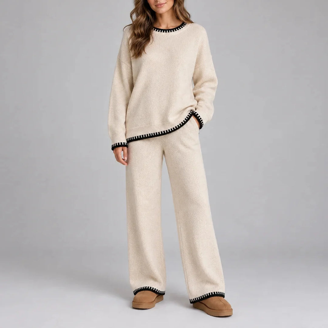 Hugh │ Women's Wide-Leg Trousers Knit Set With Contrast Trim Sweater