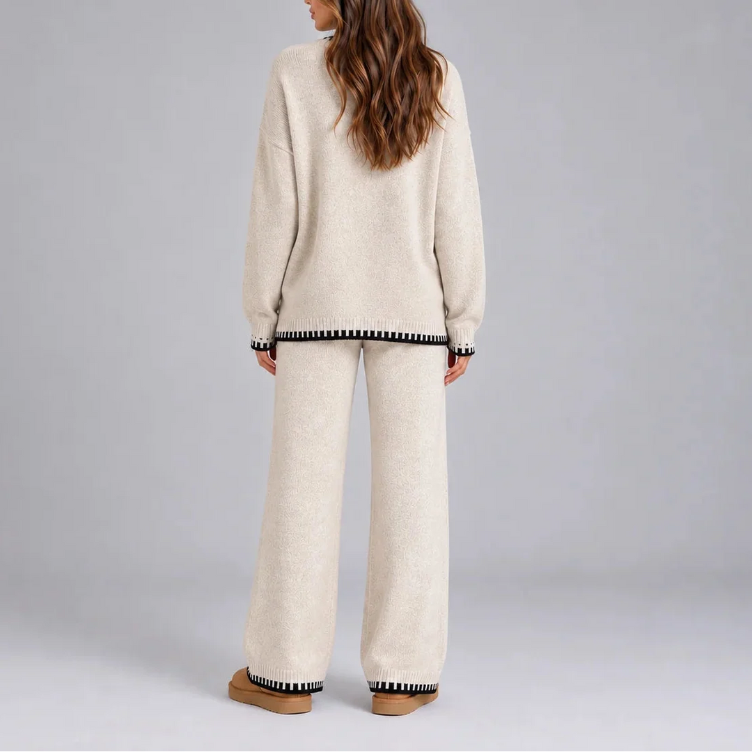Hugh │ Women's Wide-Leg Trousers Knit Set With Contrast Trim Sweater