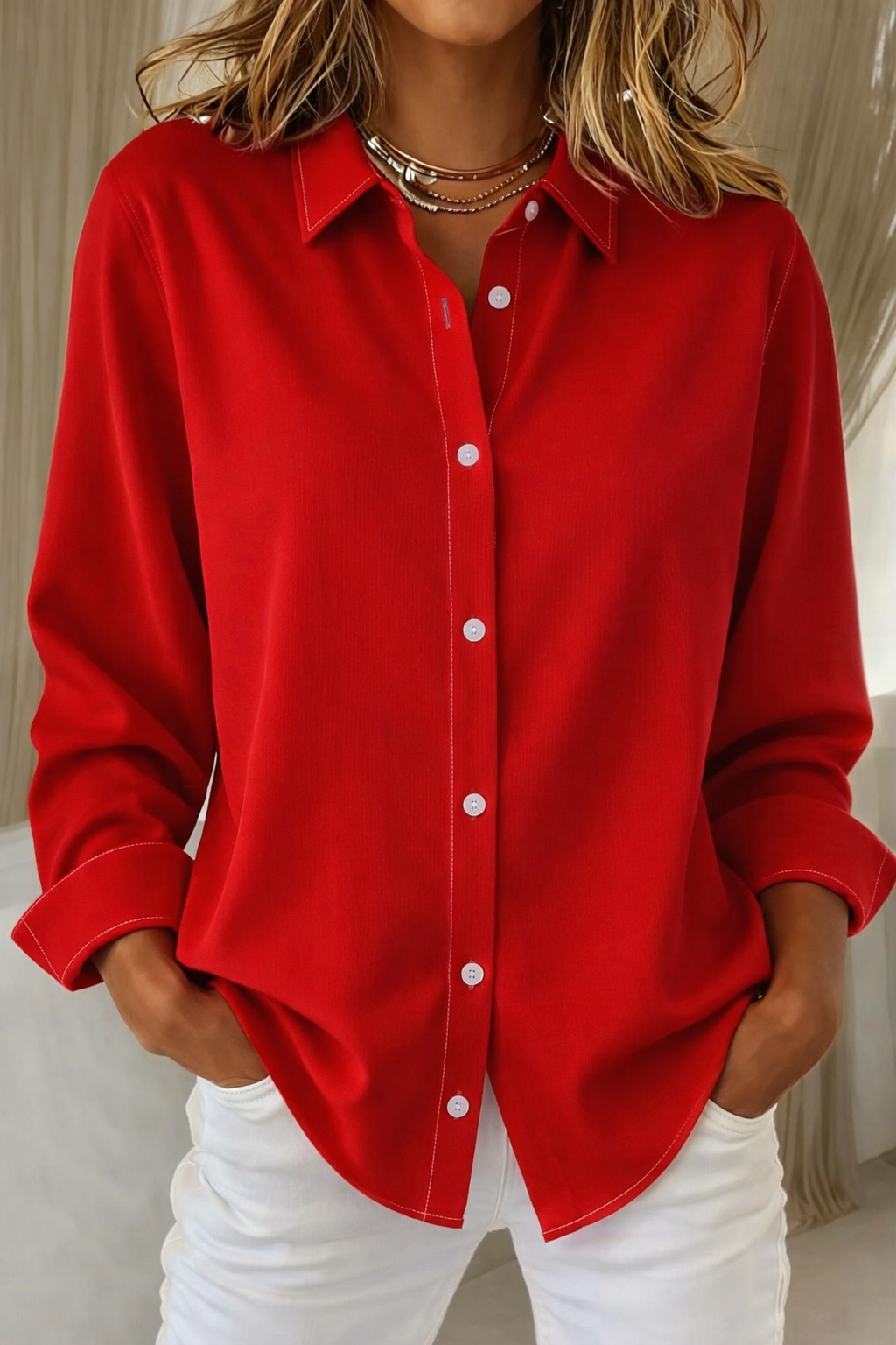 Winnie │ Women's Shirt Collar Button Front Long Sleeve Relaxed Blouse