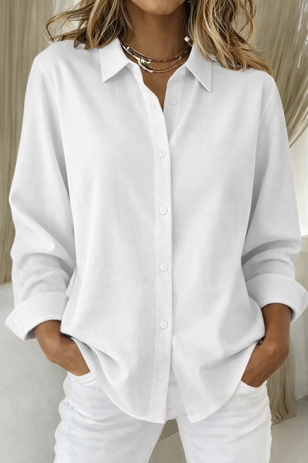 Winnie │ Women's Shirt Collar Button Front Long Sleeve Relaxed Blouse
