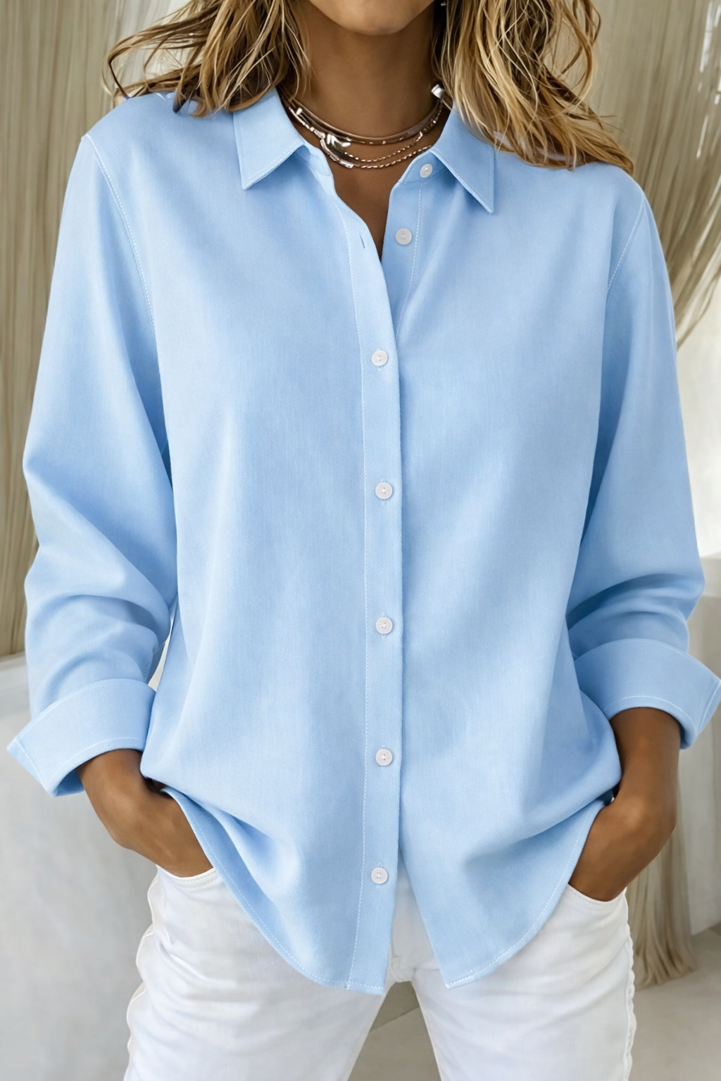 Winnie │ Women's Shirt Collar Button Front Long Sleeve Relaxed Blouse