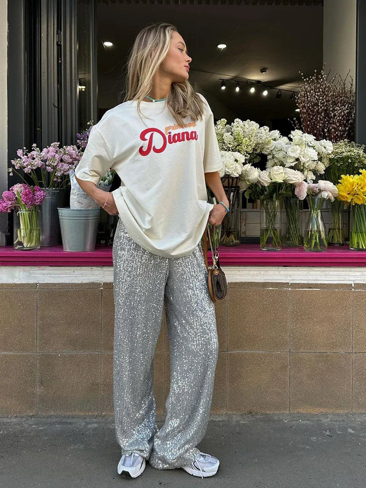 Sophia │ Women's High Waist Sequin Wide-Leg Trousers