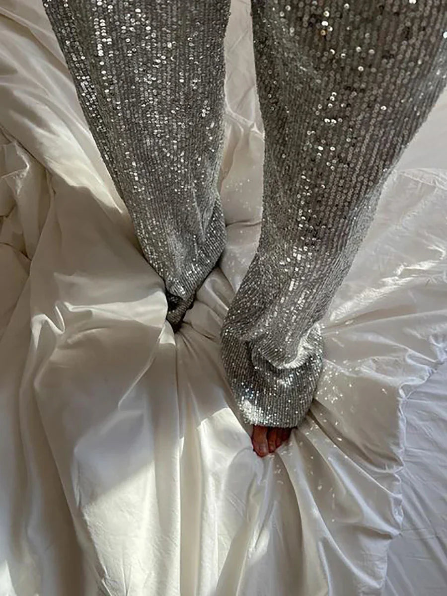 Sophia │ Women's High Waist Sequin Wide-Leg Trousers