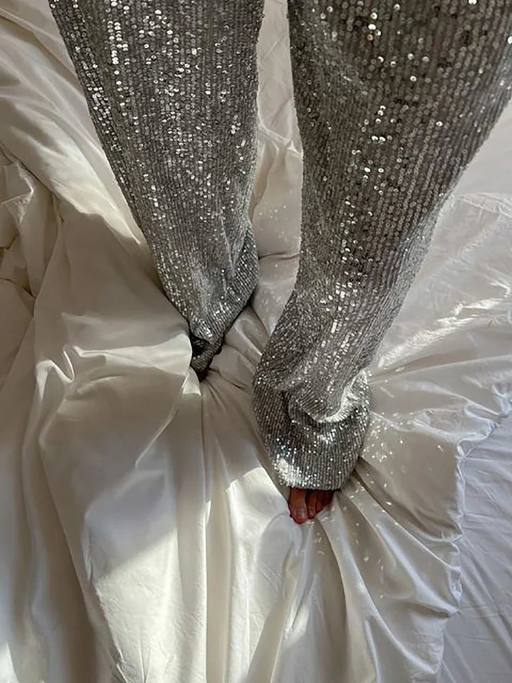 Sophia │ Women's High Waist Sequin Wide-Leg Trousers