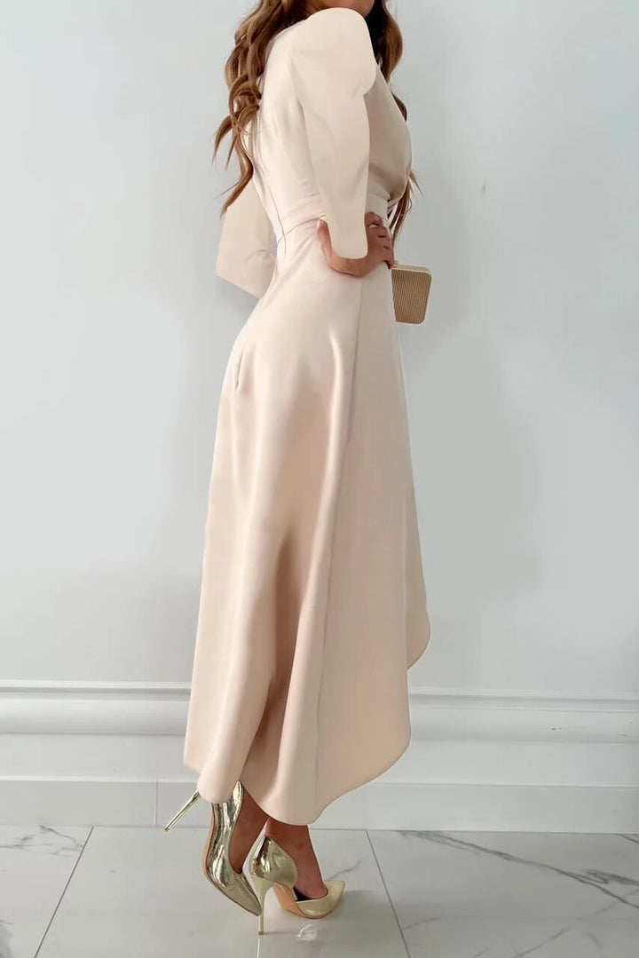 Seraphine │ Women's Wrap Front V-Neck Midi Dress With Long Sleeves And Ruffle Hem