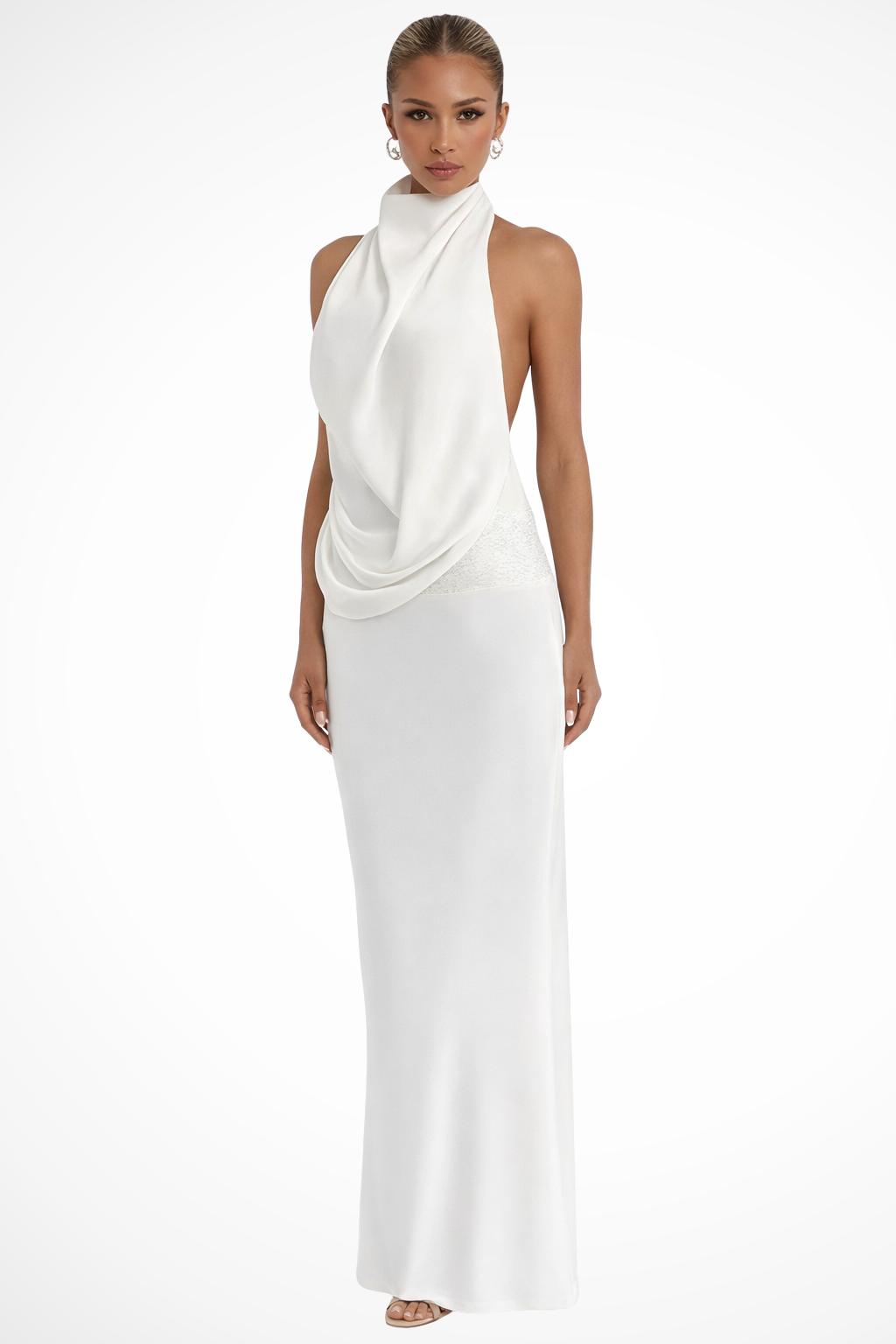 Isadora │ Women's Halter Neck Draped Satin Maxi Wedding Guest Dress – Reese London