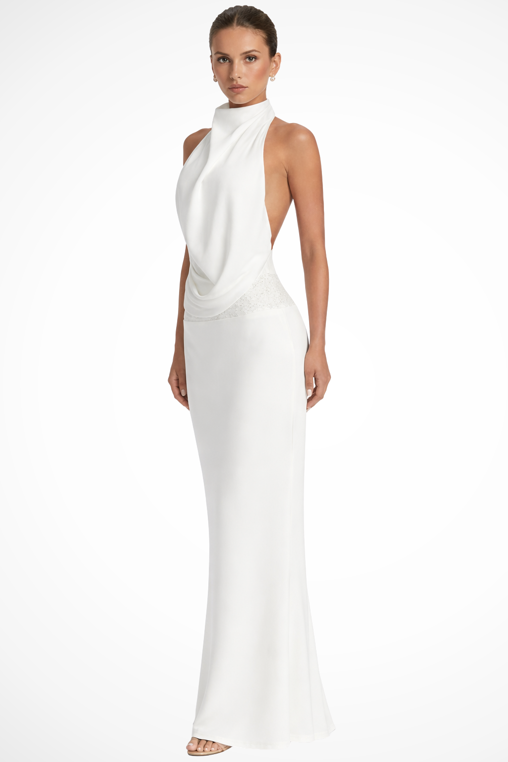 Isadora │ Women's Halter Neck Draped Satin Maxi Wedding Guest Dress