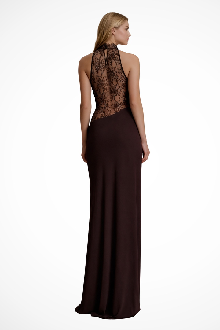 Mirabelle │ Women's Halter Neck Lace Panel Sleeveless Maxi Wedding Guest Dress
