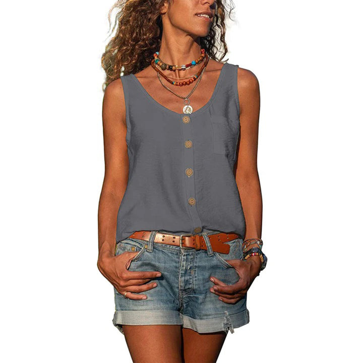 Rosie | Women's Loose Fit Scoop Neck Button Front Sleeveless Top