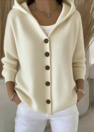 Maud │ Women's Hooded Knit Cardigan With Button Front