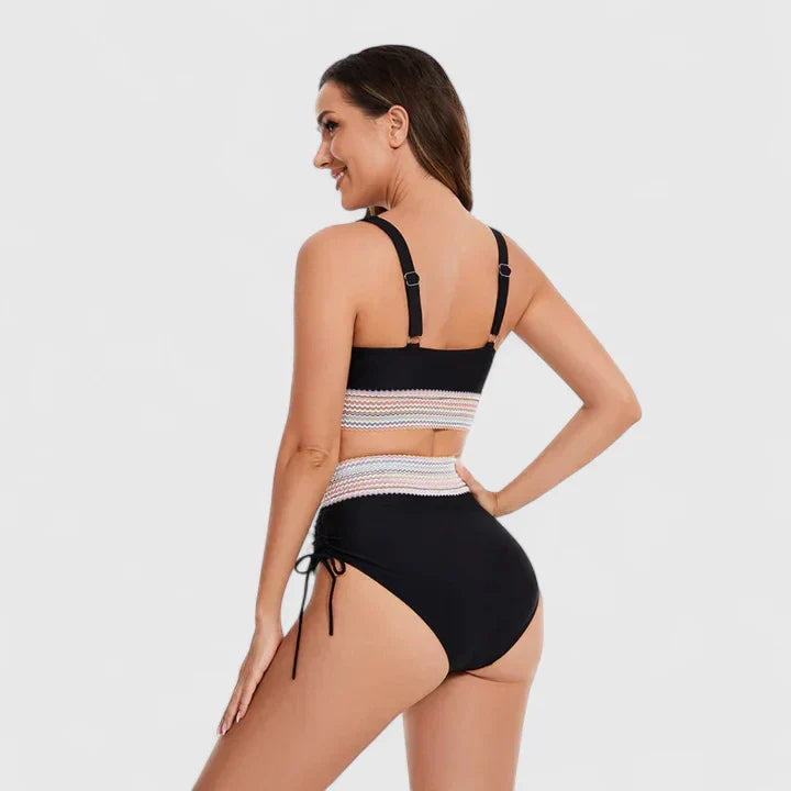 Edith │ Women's Deep V-Neck High Waist Bikini Swimwear With Mesh Panel