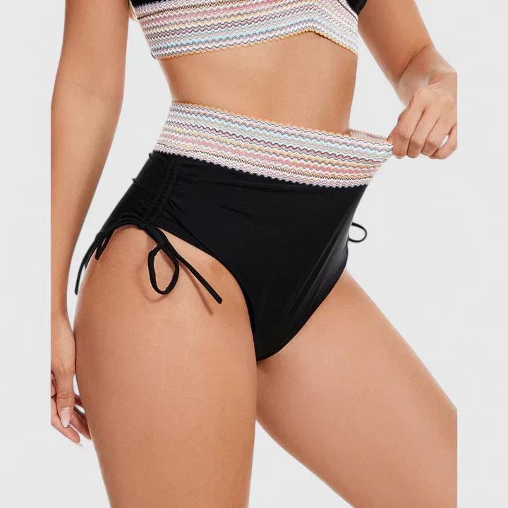 Edith │ Women's Deep V-Neck High Waist Bikini Swimwear With Mesh Panel